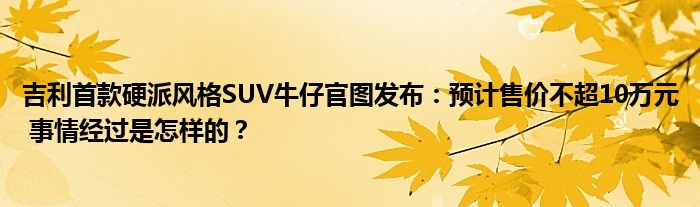 吉利首款硬派风格SUV牛仔官图发布：预计售价不超10万元 事情经过是怎样的？